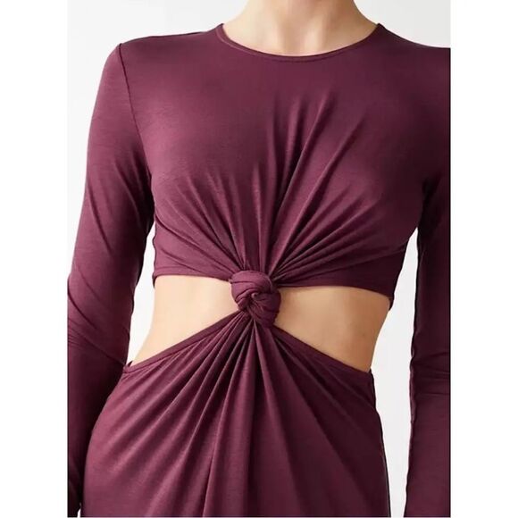 & Other Stories Cut Out Waist Long Sleeve Fitted Midi Dress Burgundy Maroon M - Picture 2 of 14